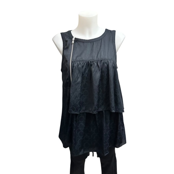 MARC JACOBS Black jacquard Ruffle Tiered sleeveless top Zip Accent sz M 228$ - Picture 1 of 9